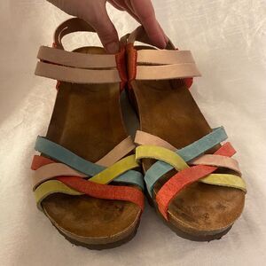 SABATINI Cork Wedge Multicolor Ankle Strap Sandals Shoes Womens 8.5